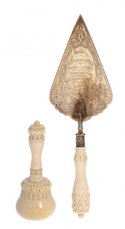 Appraisal: AN EDWARD VII CARVED IVORY-HANDLED CEREMONIAL TROWEL AND MAUL the