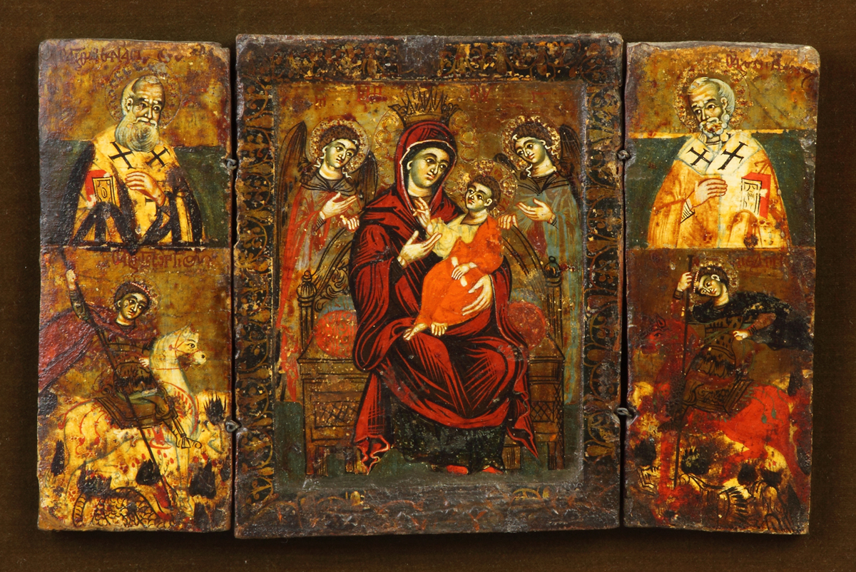 Appraisal: Early Greek Icon Triptych Northern Greece probably near Mt Athos