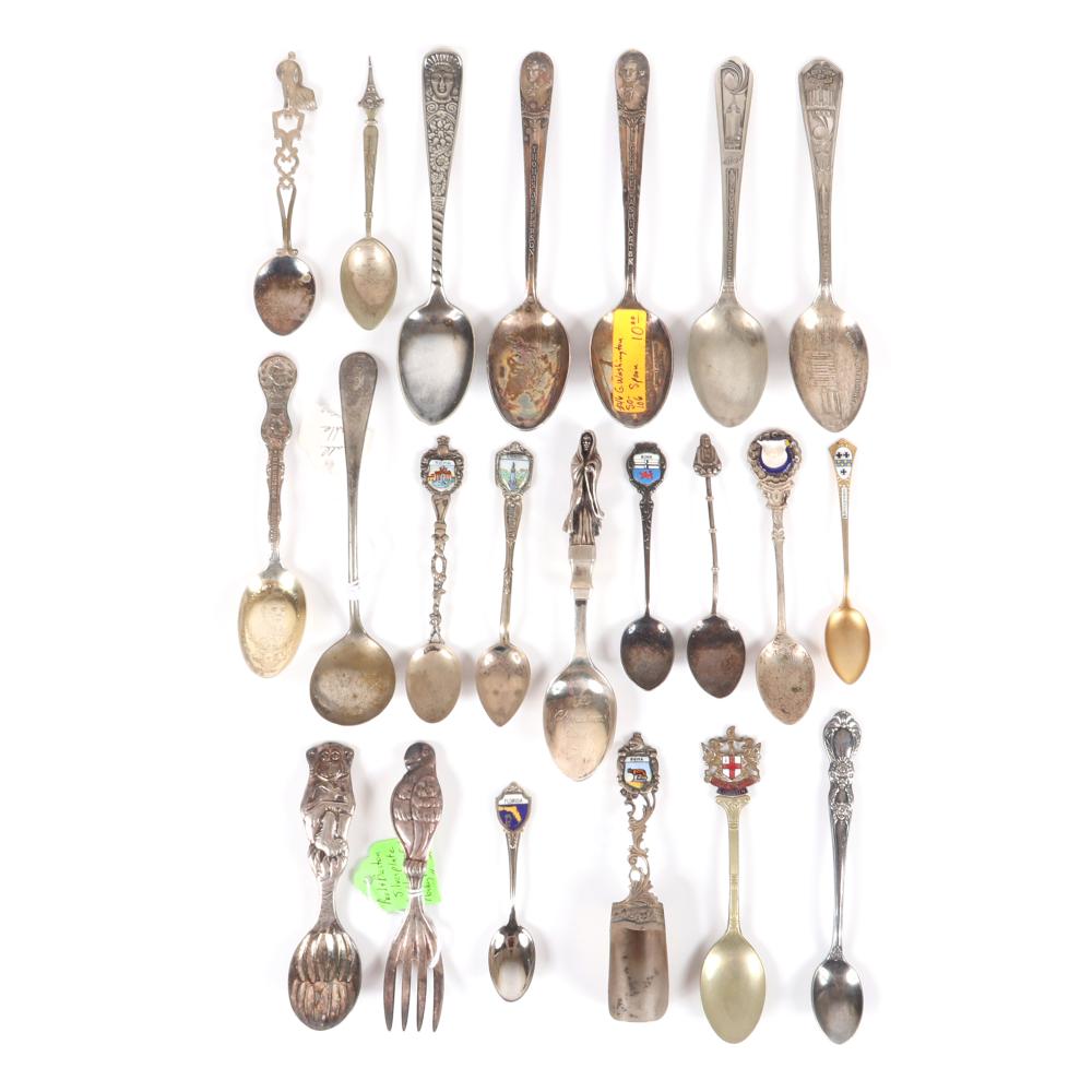 Appraisal: TWENTY-TWO STERLING AND SILVER PLATED SOUVENIR SPOONS INCLUDING COMMEMORATIVE TRAVEL