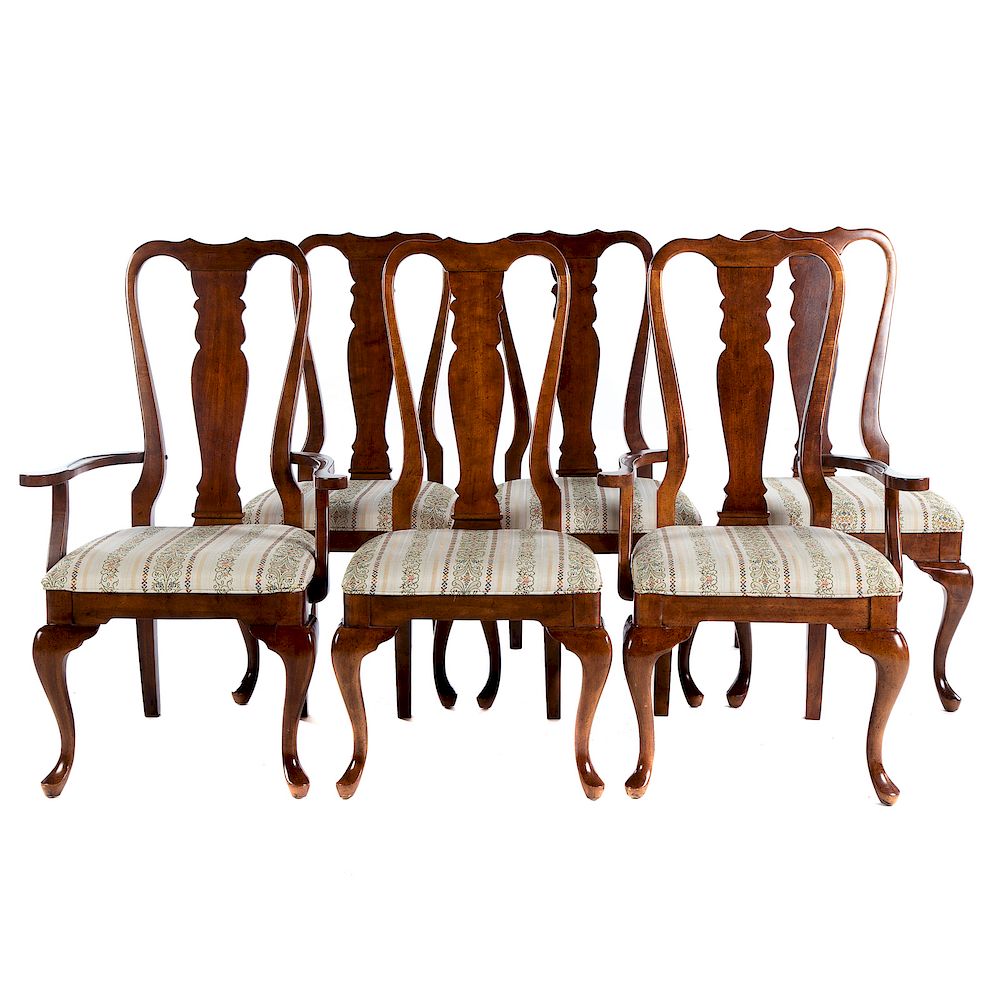 Appraisal: Six Queen Anne Style Cherry Dining Chairs Yoke form crest