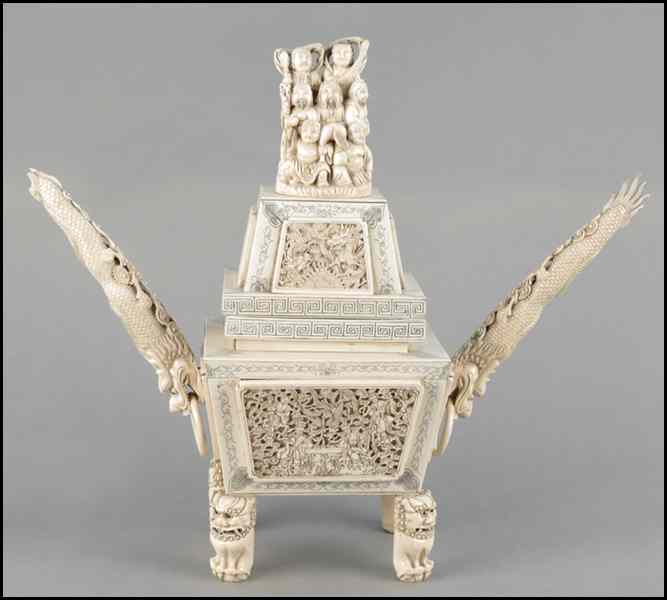 Appraisal: CHINESE IVORY AND VENEER CENSER H '' Condition No Specific