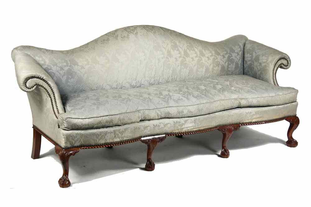 Appraisal: SOFA - Replica mahogany framed Chippendale style sofa Graceful swept