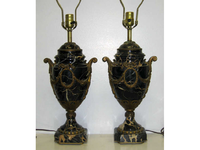 Appraisal: PAIR OF FRENCH MARBLE URN FORM TABLE LAMPS Veined black