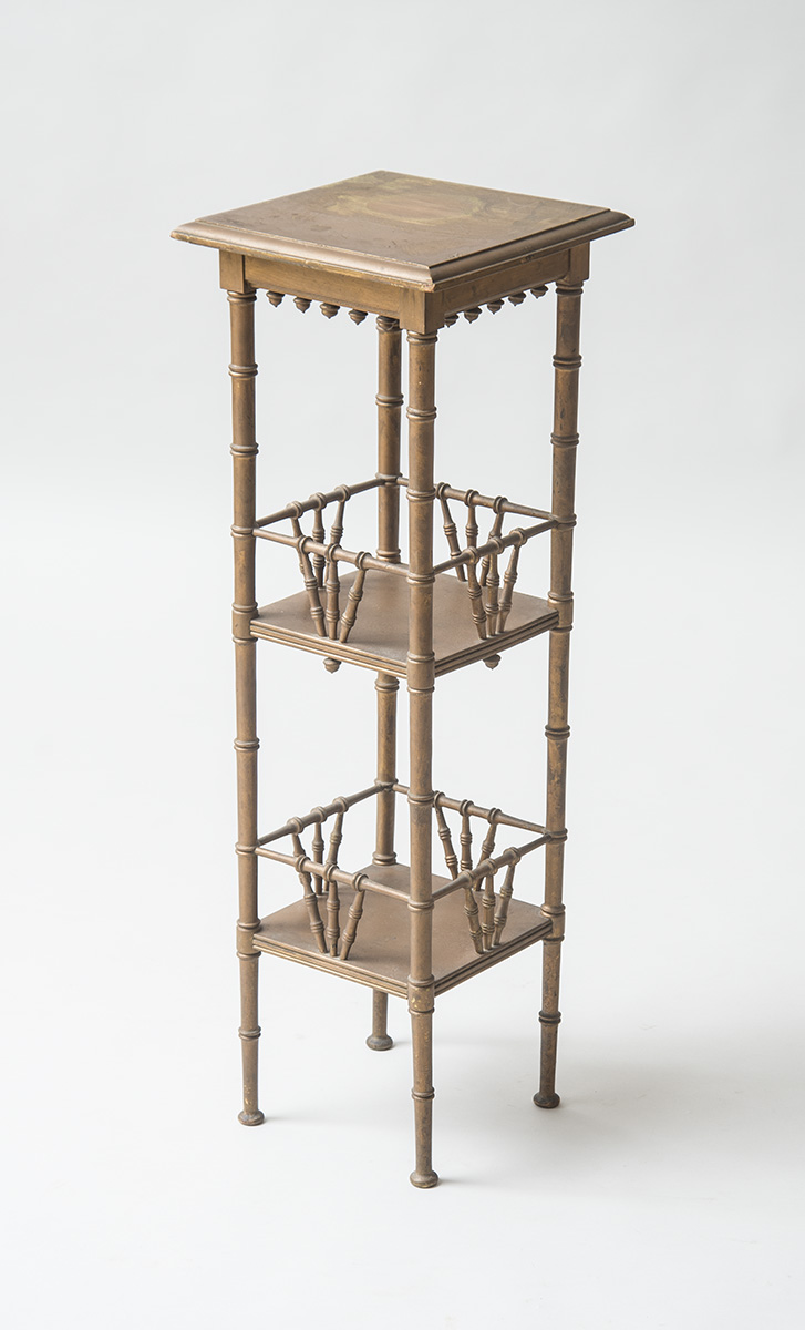 Appraisal: FAUX-BAMBOO GOLD PAINTED THREE-TIERED WOOD STAND x x in Estimate