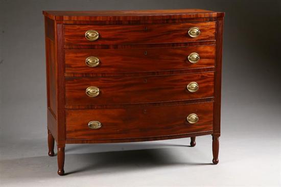 Appraisal: SHERATON BOWFRONT CHEST OF DRAWERS American - mahogany and poplar