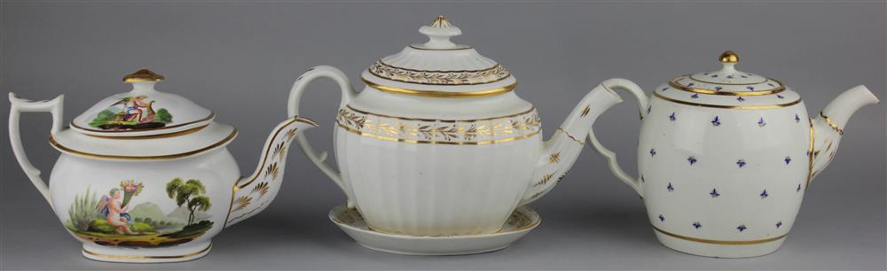 Appraisal: THREE ENGLISH PORCELAIN TEAPOTS AND COVERS early th C including