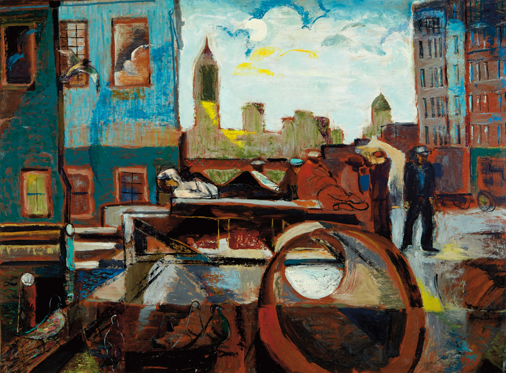 Appraisal: LENA GURR New York at Dusk Oil on masonite circa