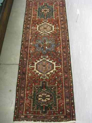 Appraisal: Heriz Persian Handmade Runner five geometrics medallions deep salmon field