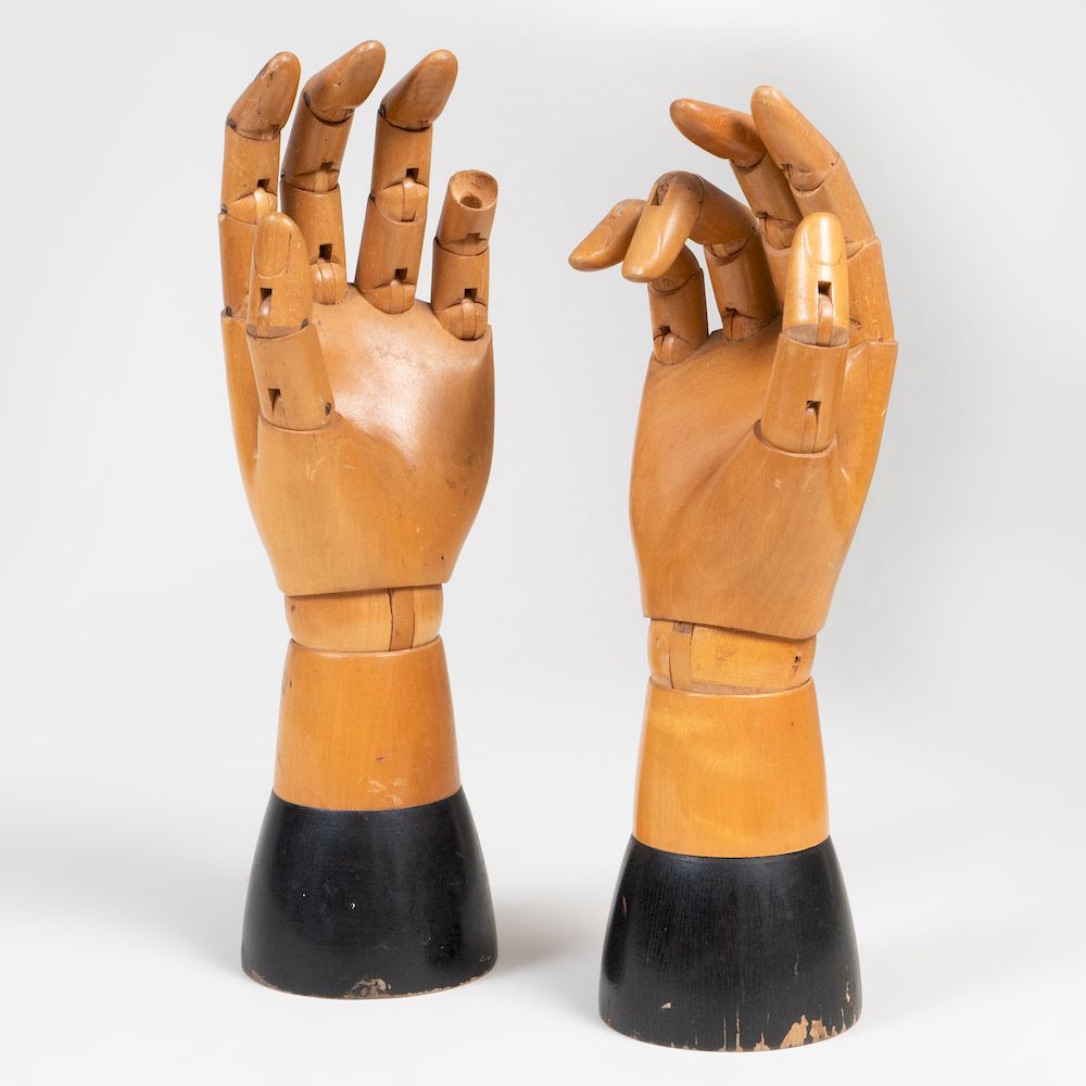 Appraisal: Pair of Belgian Ebonized and Stained Wood Articulated Hand Models