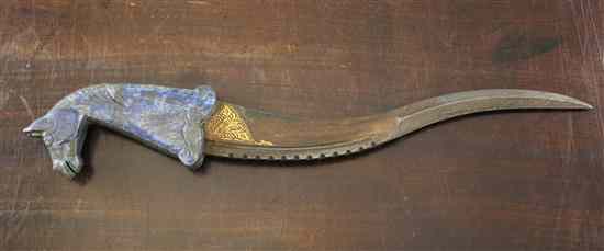 Appraisal: An Indian Mughal style lapis lazuli handled dagger carved as