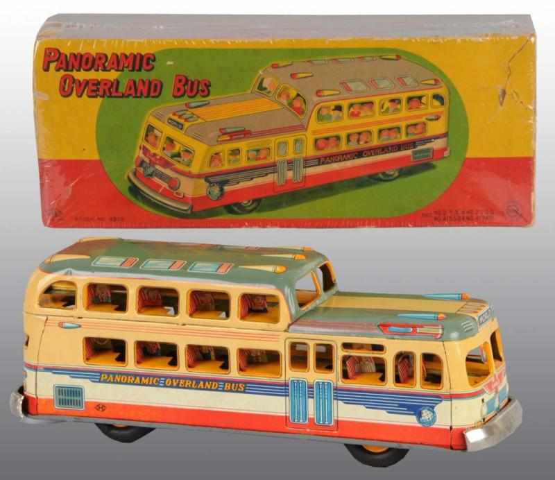 Appraisal: Tin Panoramic Overland Bus Friction Toy Description Japanese Working Made