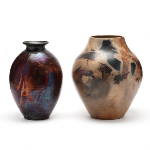 Appraisal: DAVID ROSAS AND FOXLO POTTERY STUDIO POTTERY TWO RAKU VESSELS