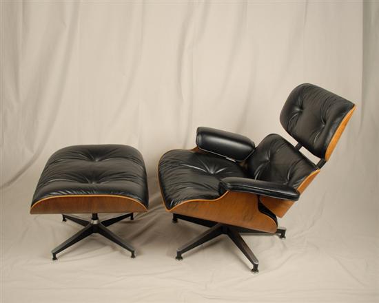 Appraisal: Eames Chair and Ottoman for Herman Miller Black upholstered Good