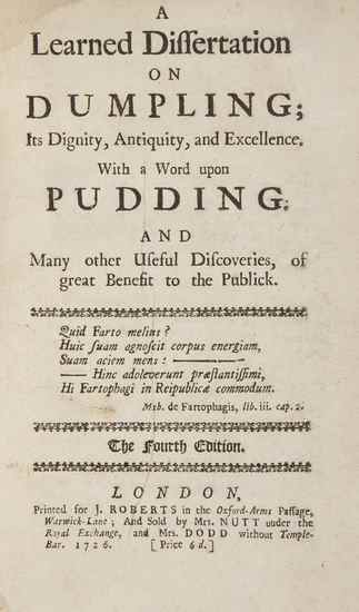 Appraisal: Carey Henry A Learned Dissertation on Dumpling its Dignity Antiquity