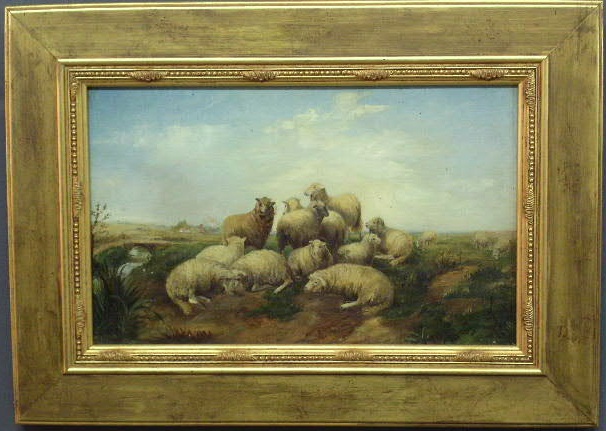 Appraisal: Oil on canvas painting of a pastoral scene with sheep