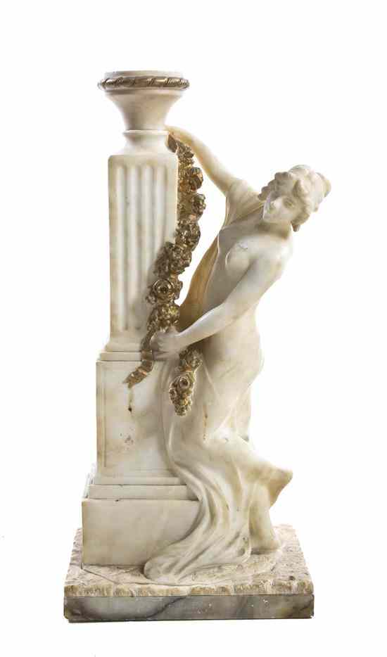 Appraisal: An Italian Carved Alabaster Lamp depicting a draped maiden standing