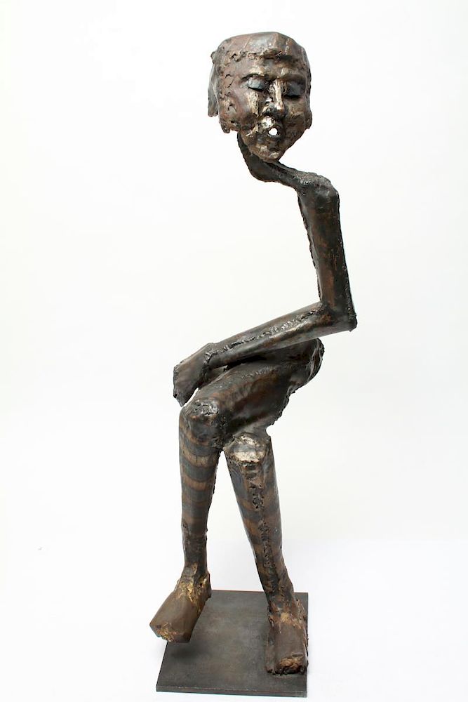 Appraisal: Modern Abstract Seated Figure Sculpture Metal Modern abstract seated figure