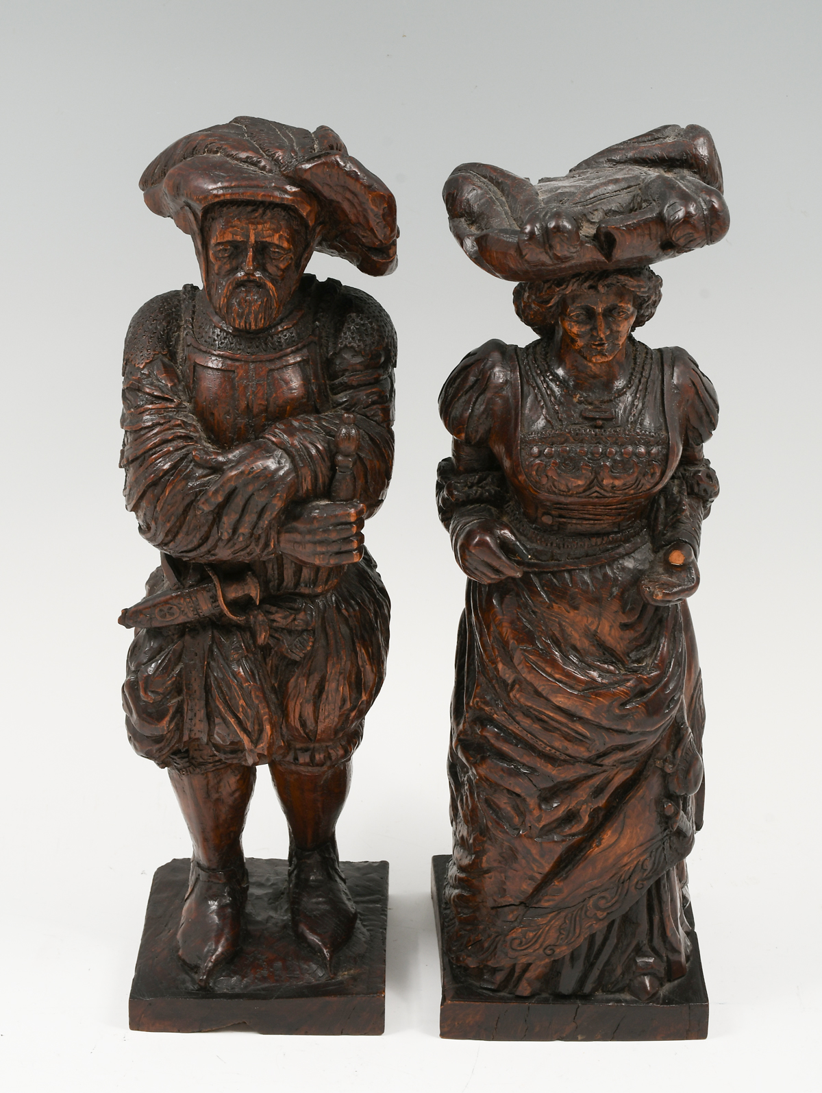 Appraisal: PR CARVED WOODEN FIGURES DUTCH MAN WOMAN Carved in Groenlo