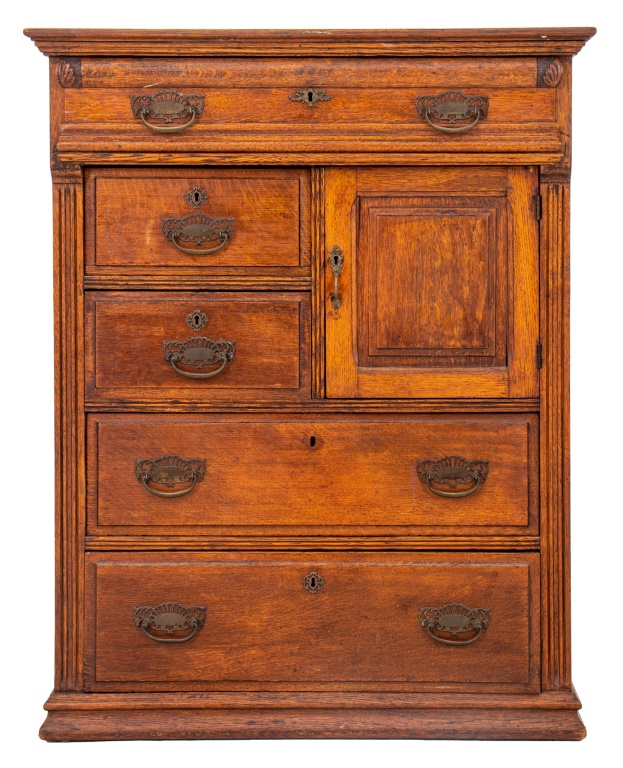 Appraisal: AMERICAN TIGER OAK CHEST OF DRAWERS CIRCA American carved tiger