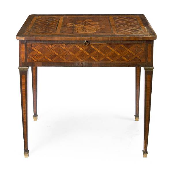 Appraisal: A Louis XVI marquetry inlaid walnut table crire fourth quarter