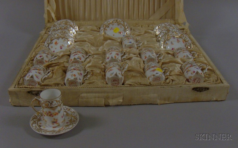 Appraisal: Cased Partial Set of German Gilt and Floral Transfer Decorated