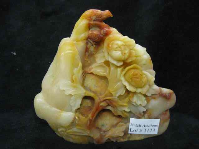 Appraisal: Chinese Carved Soapstone Statue bird floral '' x '' excellent