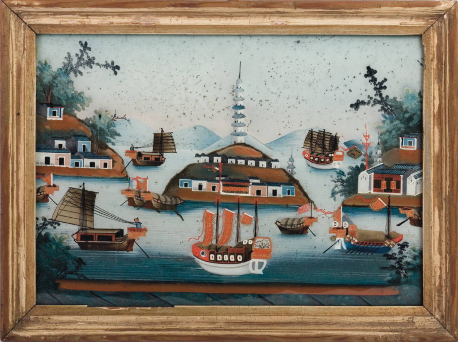 Appraisal: CHINA TRADE REVERSE PAINTING ON GLASS DEPICTING THE SEVEN STAGE