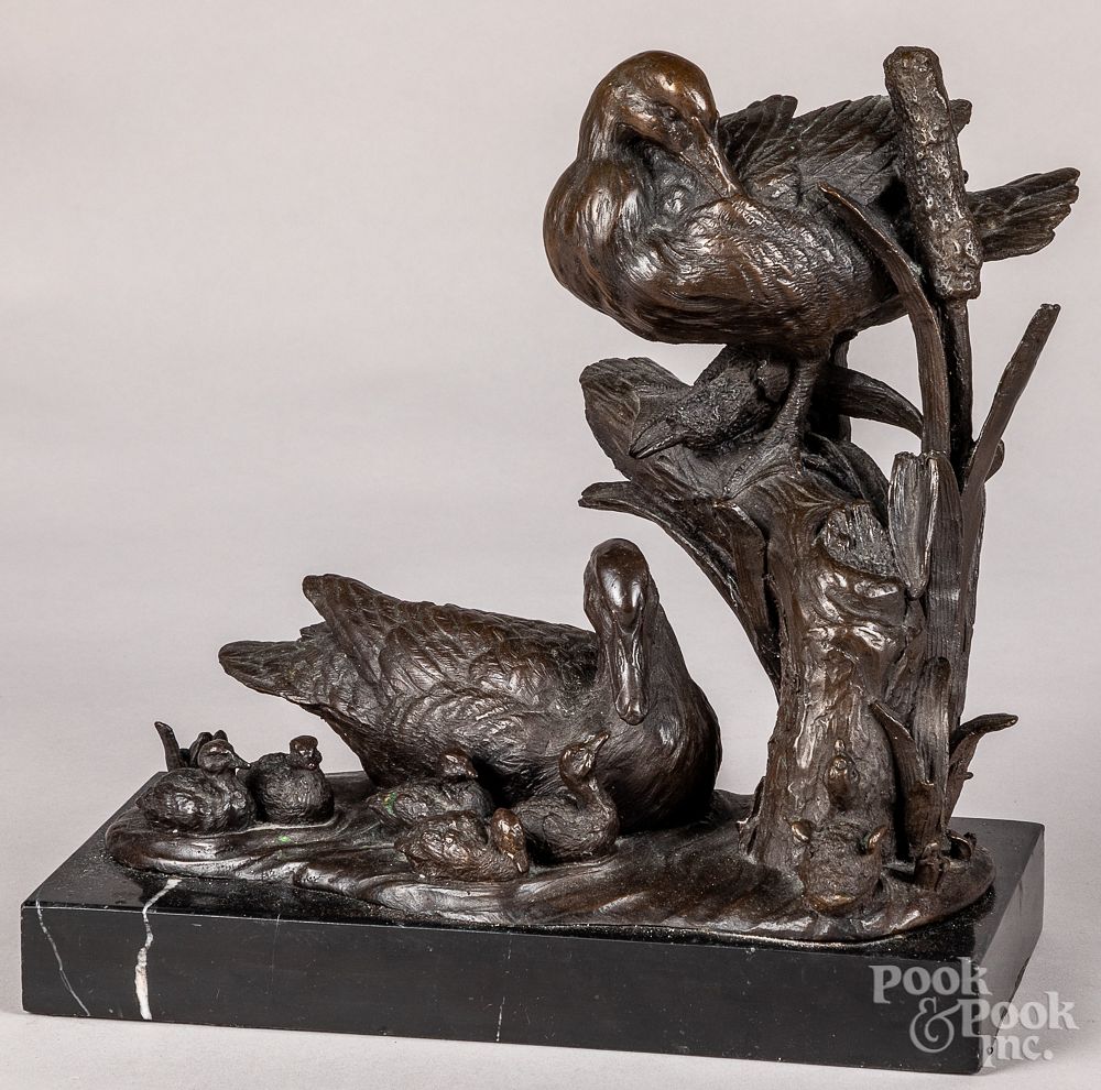 Appraisal: Bronze of ducks after Barye Bronze of ducks after Barye