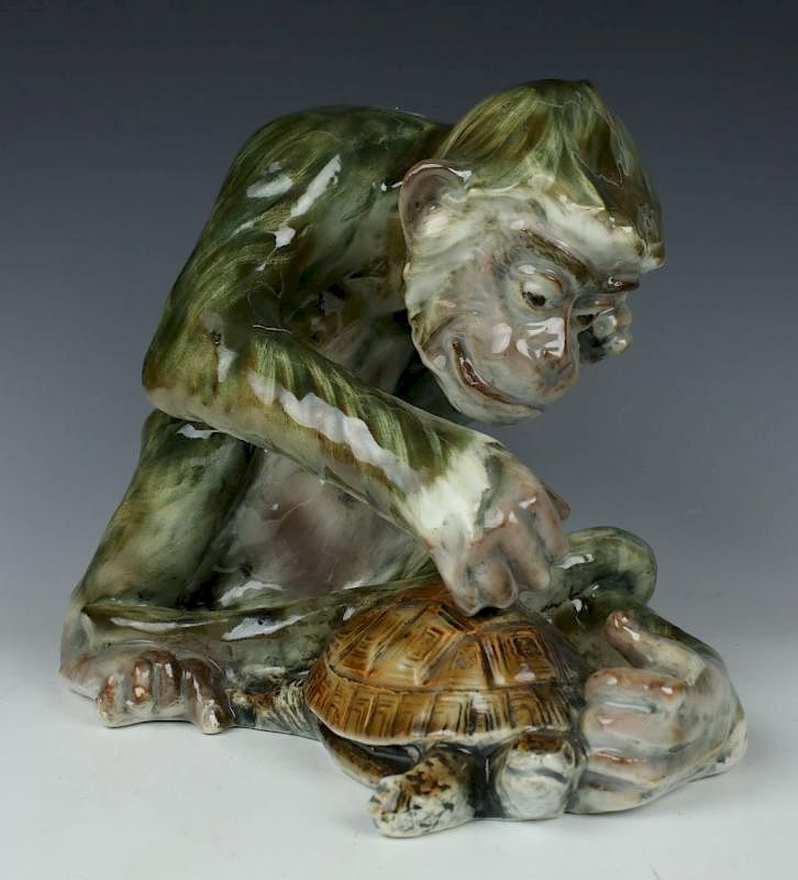 Appraisal: Antique large porcelain figurine Monkey with Turle NAME Monkey with