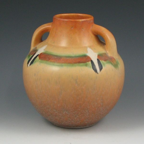 Appraisal: Roseville Montacello - handled vase in brown Marked with original