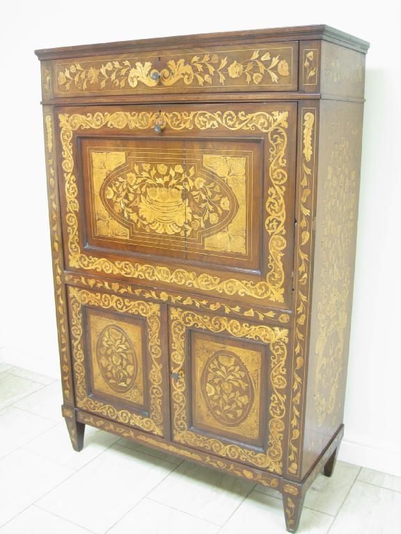 Appraisal: An early th Century Dutch floral marquetry Secretaire A Abbatant