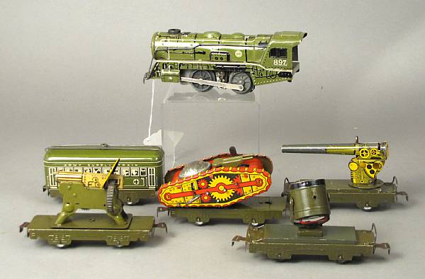 Appraisal: Marx Military Set Lot features a Engine w fair tender