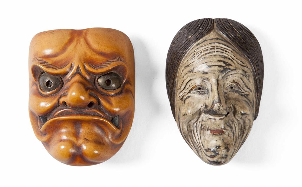 Appraisal: JAPANESE CARVED WOOD MASK NETSUKE EDO MEIJI PERIOD modelled as