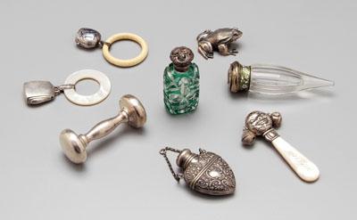 Appraisal: Eight silver items sterling baby rattle three sterling teething rattles