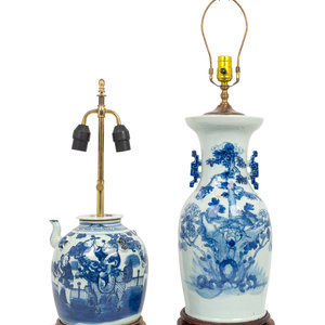 Appraisal: Two Chinese Blue and White Porcelain Table Lamps TH TH