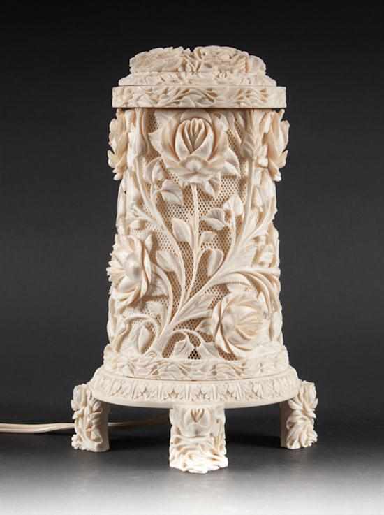 Appraisal: Chinese carved ivory boudoir lamp th century carved floral decoration