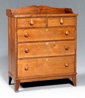 Appraisal: North Carolina inlaid walnut chest yellow pine secondary throughout yellow