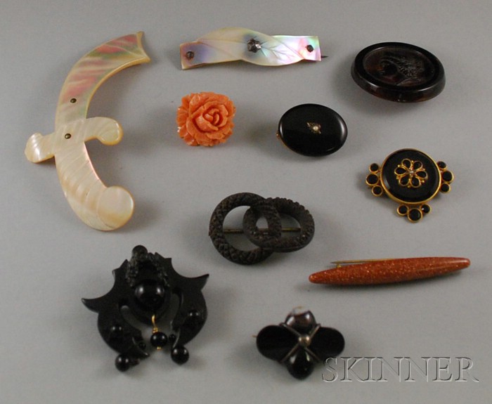 Appraisal: Ten Victorian Brooches including two mother-of-pearl a carved coral rose