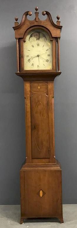 Appraisal: Federal Cherry Inlaid Tall Case Clock Federal cherry inlaid tall