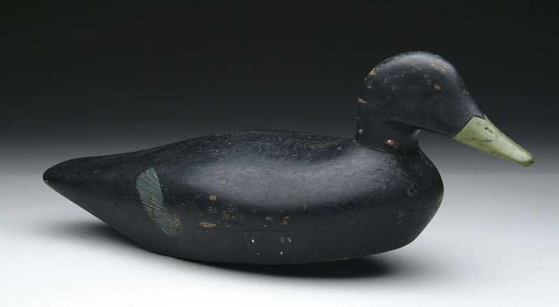 Appraisal: CARVED AND PAINTED BLACK DUCK DECOY ATTRIBUTED TO JAMES WHITNEY