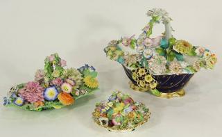 Appraisal: lot of English porcelain flower-encrusted basket and table wares the