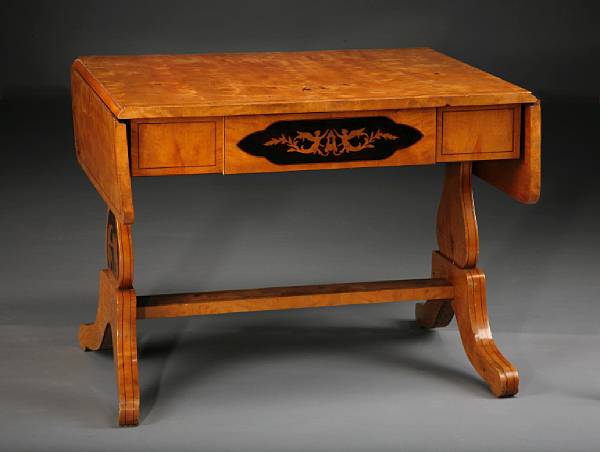 Appraisal: A Biedermeier inlaid birch sofa table incorporating antique elements The