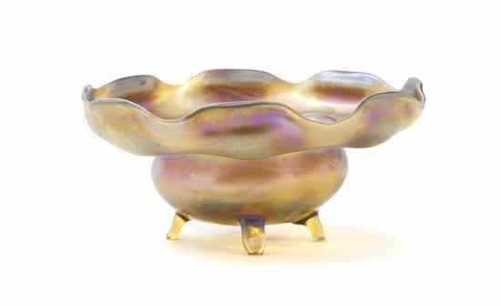 Appraisal: A Tiffany Studios Favrile Glass Footed Bowl having a ruffled