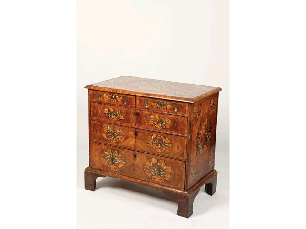 Appraisal: A CHARLES II PRINCES-WOOD AND MARQUETRY CHEST OF DRAWERS the