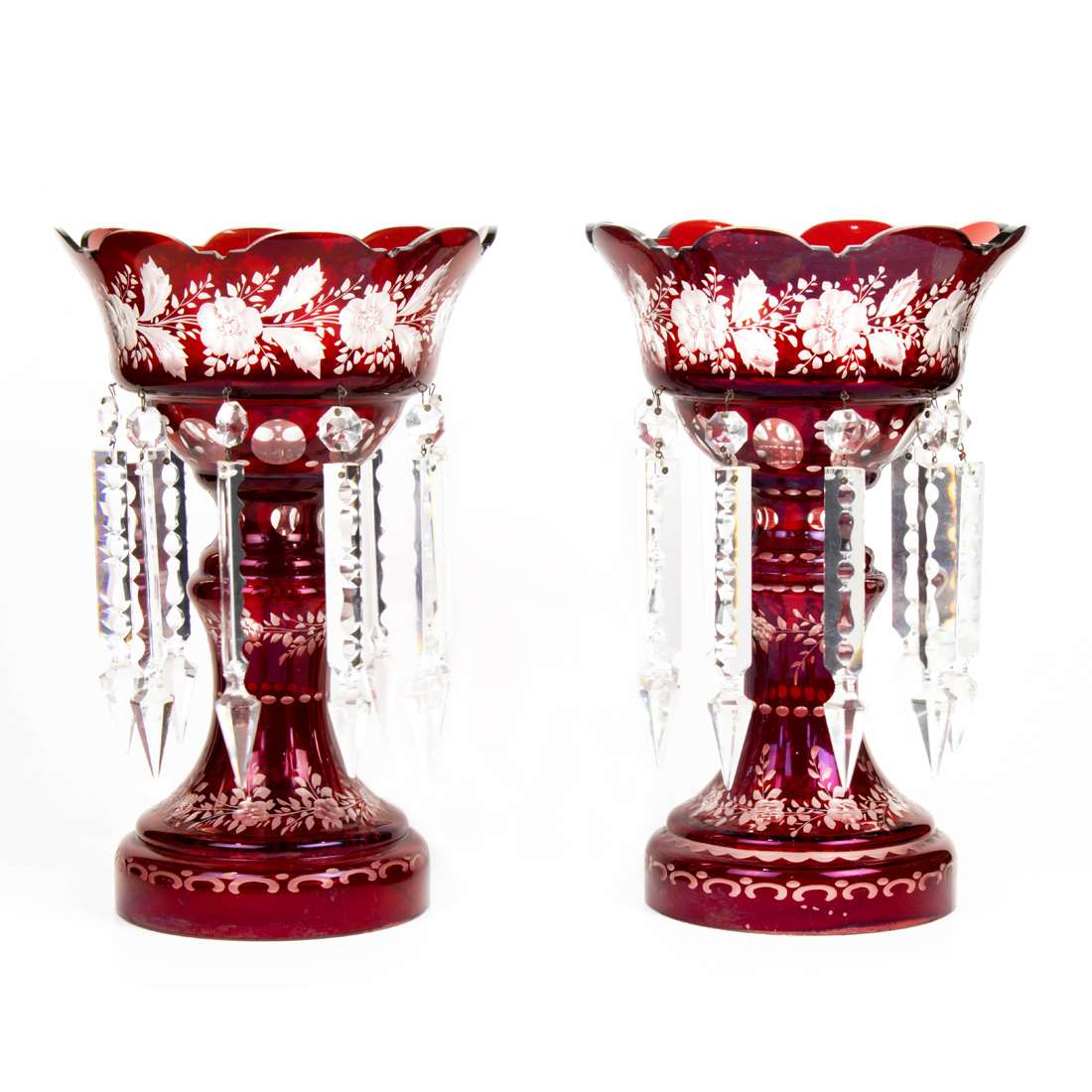 Appraisal: A PAIR OF BOHEMIAN RUBY FLASHED CUT TO CLEAR GLASS