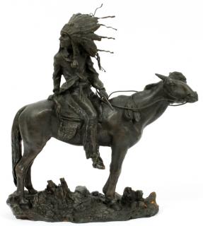 Appraisal: AFTER KARL KAUBA BRONZE INDIAN ON HORSE AFTER KARL KAUBA