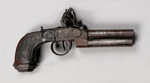 Appraisal: Belgian four barrel flintlock pepperbox pistol approx caliber with engraved