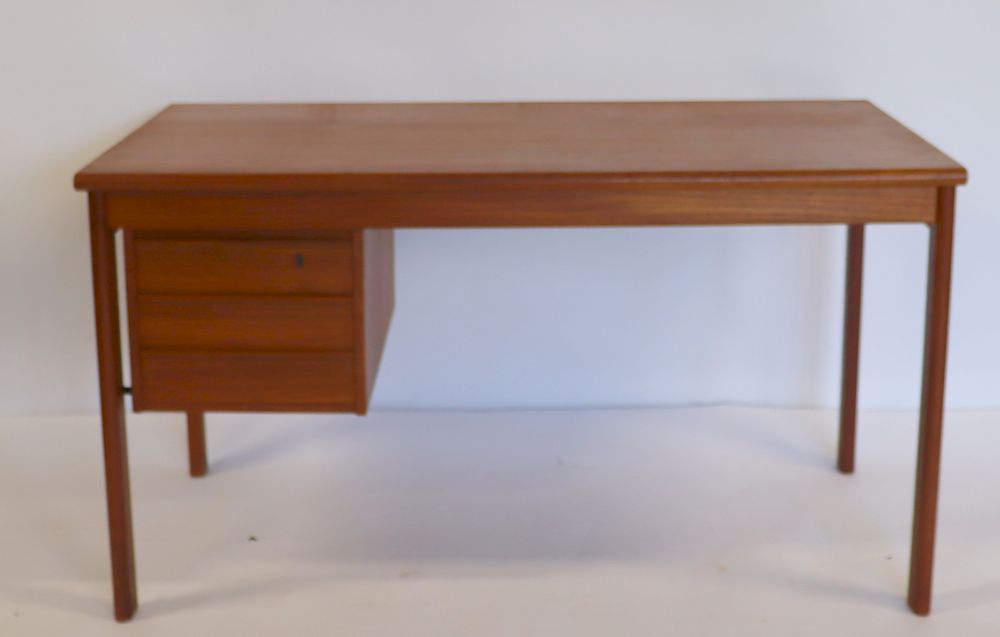 Appraisal: MIDCENTURY Lovig Sliding Top Teak Desk Label on inside and