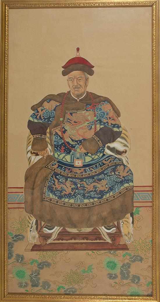 Appraisal: Chinese ancestral portraits late th early th century PAIR OF