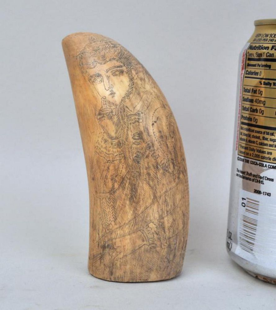 Appraisal: Scrimshaw Decorated Whale's Tooth scrimshawed portrait of a woman high